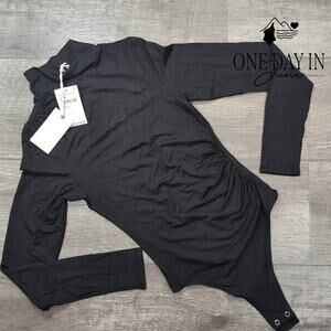 Good American Long Sleeve Mock Turtleneck Thong Bodysuit Size 0